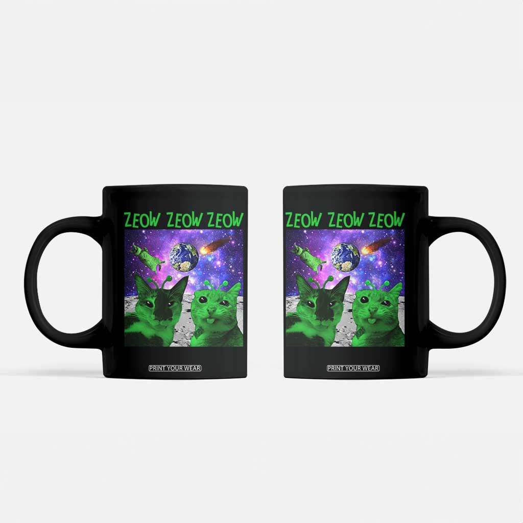 Funny Alien Cat Meme Coffee Mug Green Cats ZEOW ZEOW TS09 Black Print Your Wear