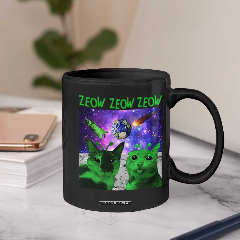 Funny Alien Cat Meme Coffee Mug Green Cats ZEOW ZEOW TS09 Print Your Wear