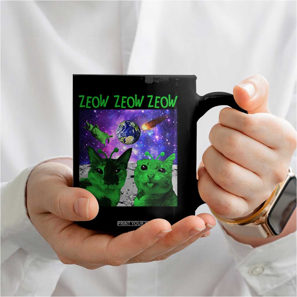 Funny Alien Cat Meme Coffee Mug Green Cats ZEOW ZEOW TS09 Print Your Wear