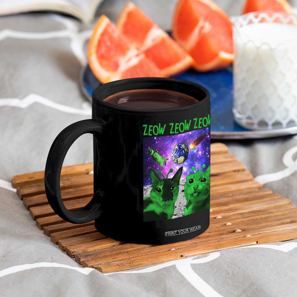 Funny Alien Cat Meme Coffee Mug Green Cats ZEOW ZEOW TS09 Print Your Wear