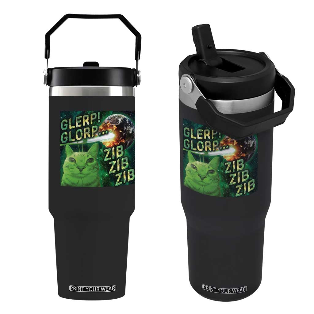 Funny Alien Cat Meme Flip Straw Tumbler Glerp Glorp Zib Zib TS09 One Size: 30 oz Black Print Your Wear