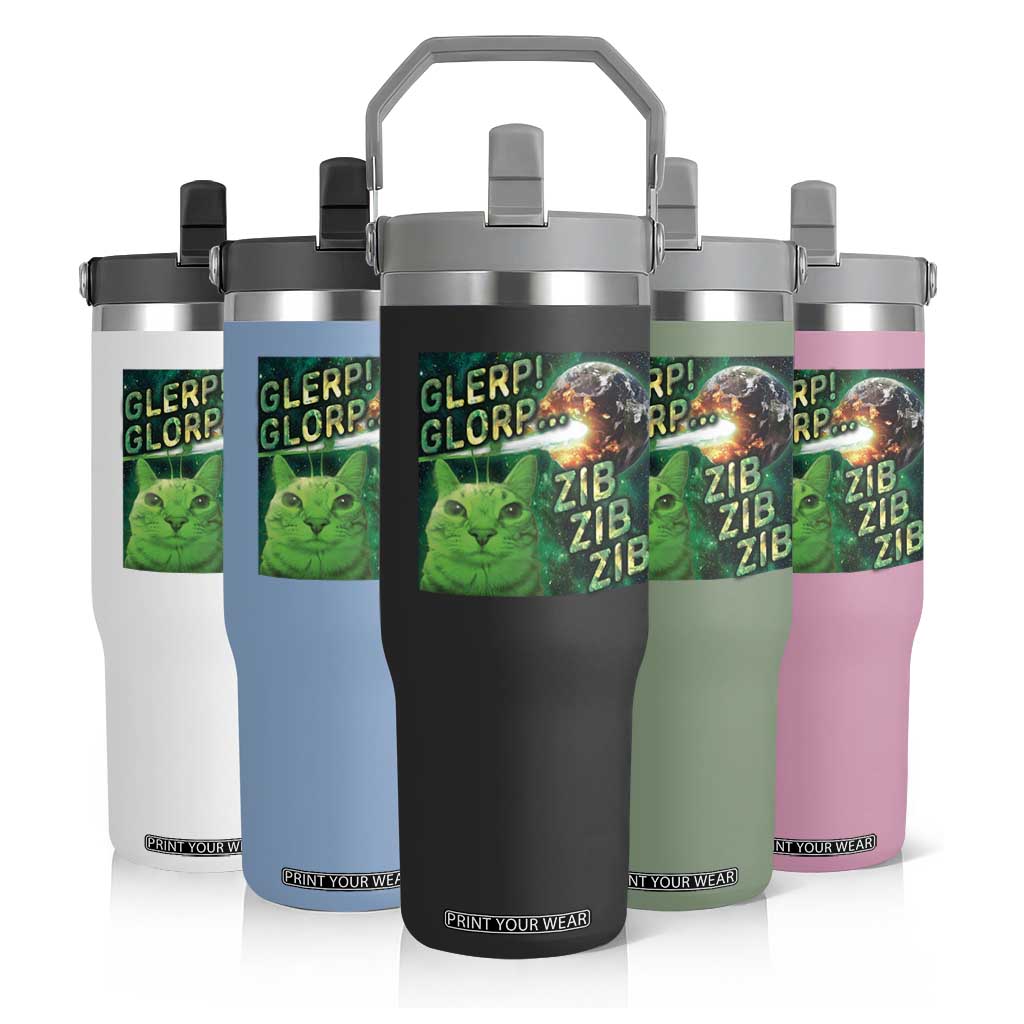 Funny Alien Cat Meme Flip Straw Tumbler Glerp Glorp Zib Zib TS09 Print Your Wear