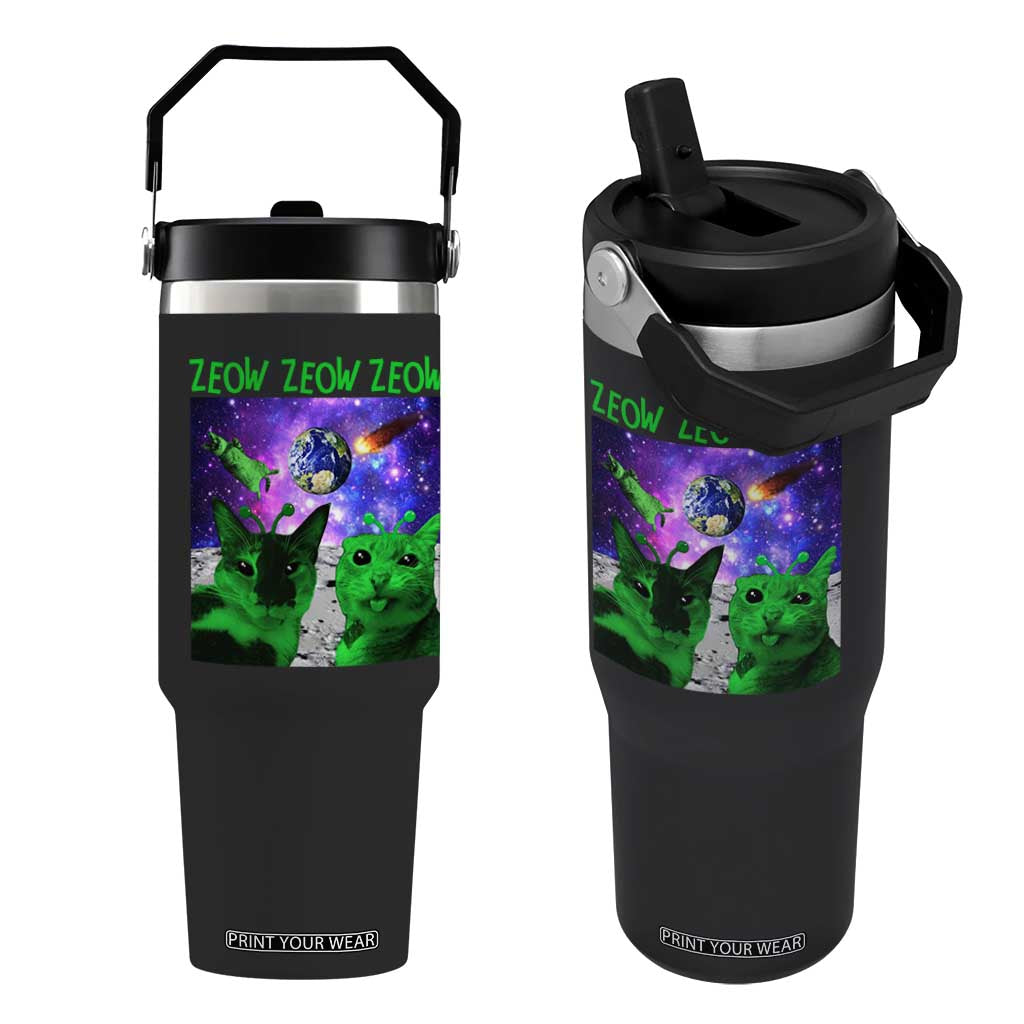 Funny Alien Cat Meme Flip Straw Tumbler Green Cats ZEOW ZEOW TS09 One Size: 30 oz Black Print Your Wear