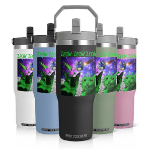 Funny Alien Cat Meme Flip Straw Tumbler Green Cats ZEOW ZEOW TS09 Print Your Wear