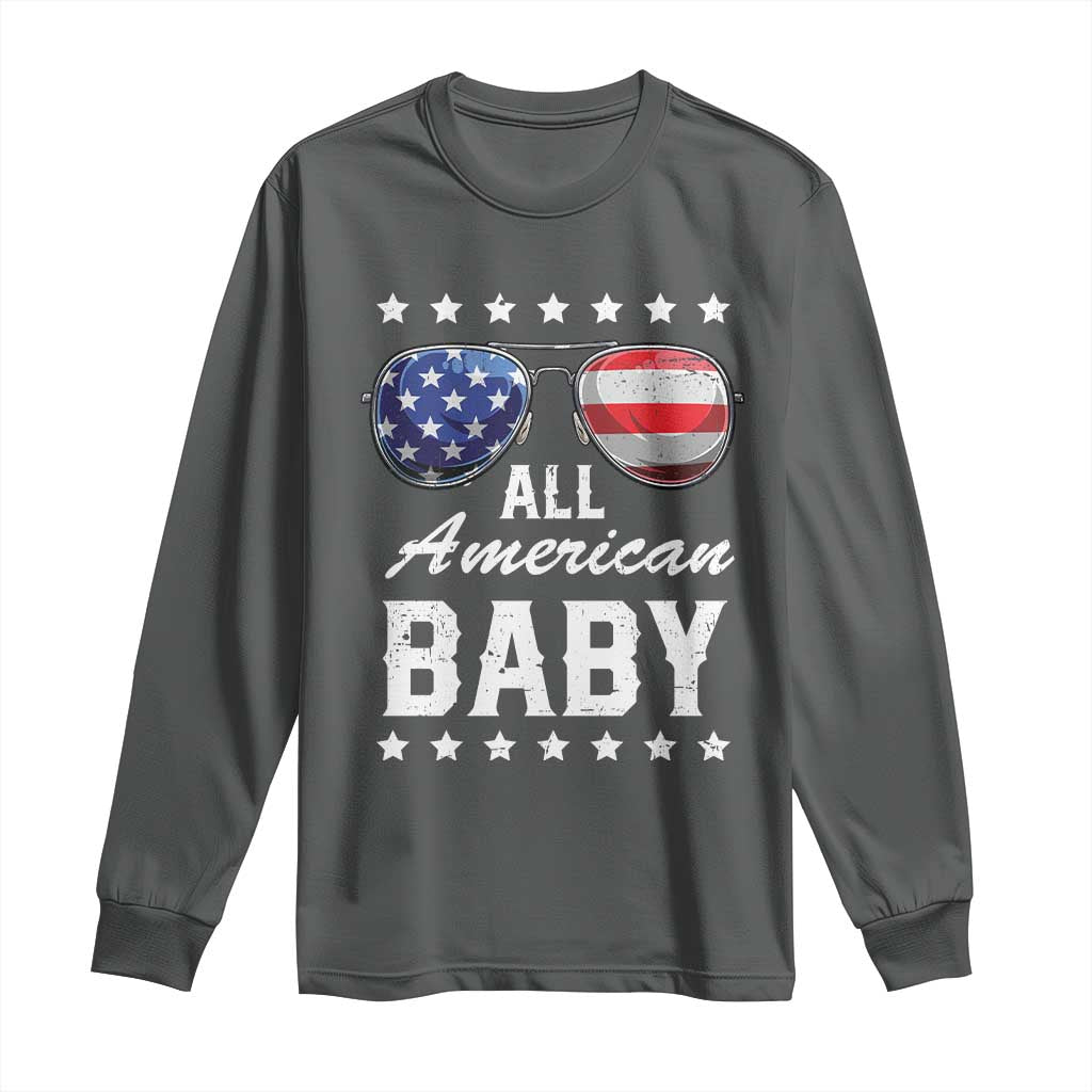 Funny All American Baby 4th Of July Long Sleeve Shirt Family Matching Sunglasses TS11 Dark Heather Print Your Wear