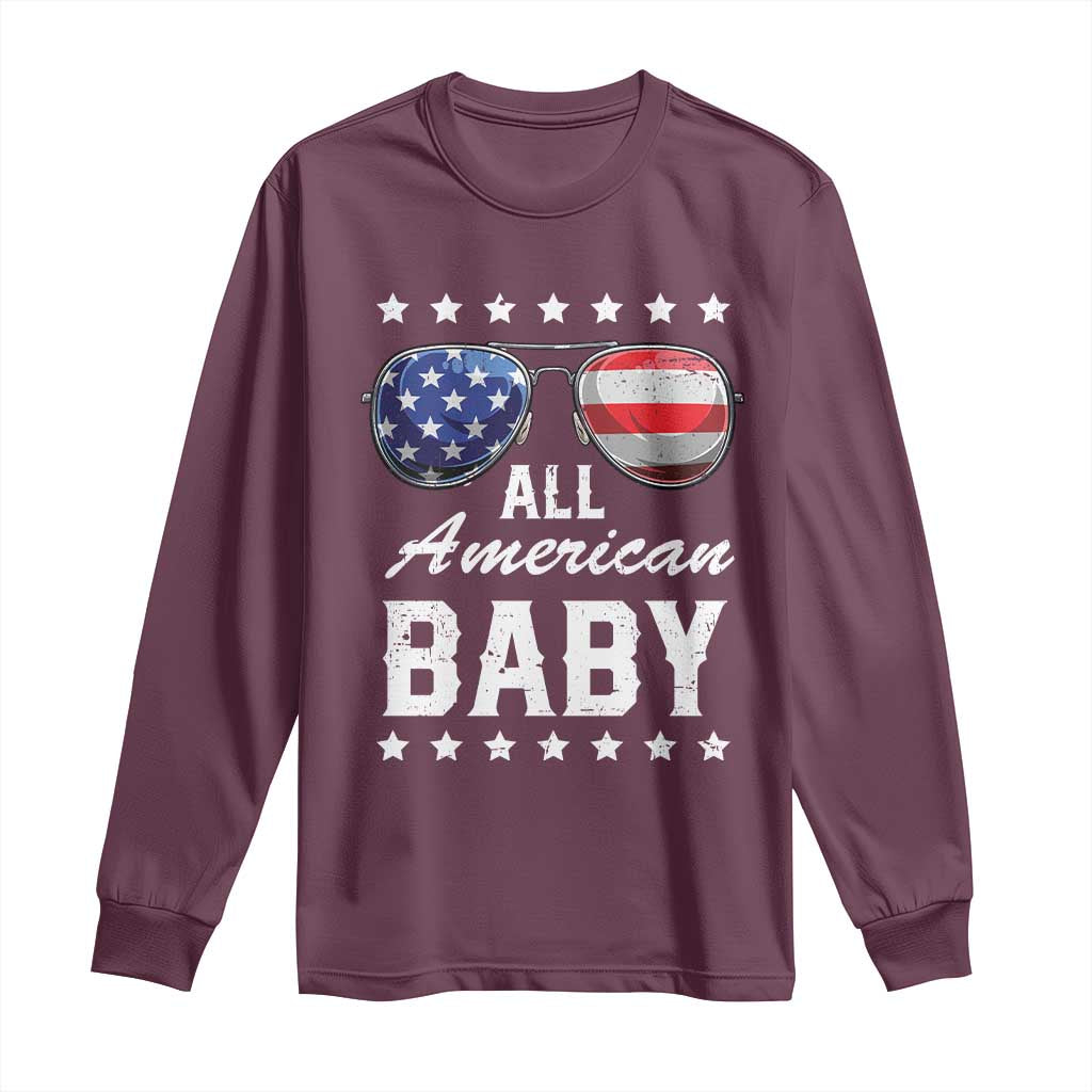 Funny All American Baby 4th Of July Long Sleeve Shirt Family Matching Sunglasses TS11 Maroon Print Your Wear