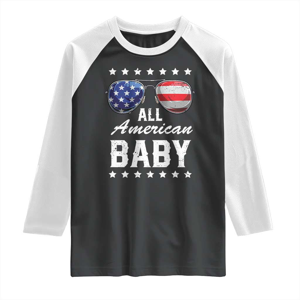 Funny All American Baby 4th Of July Raglan Shirt Family Matching Sunglasses TS11 Black White Print Your Wear