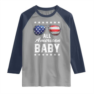 Funny All American Baby 4th Of July Raglan Shirt Family Matching Sunglasses TS11 Sport Gray Navy Print Your Wear