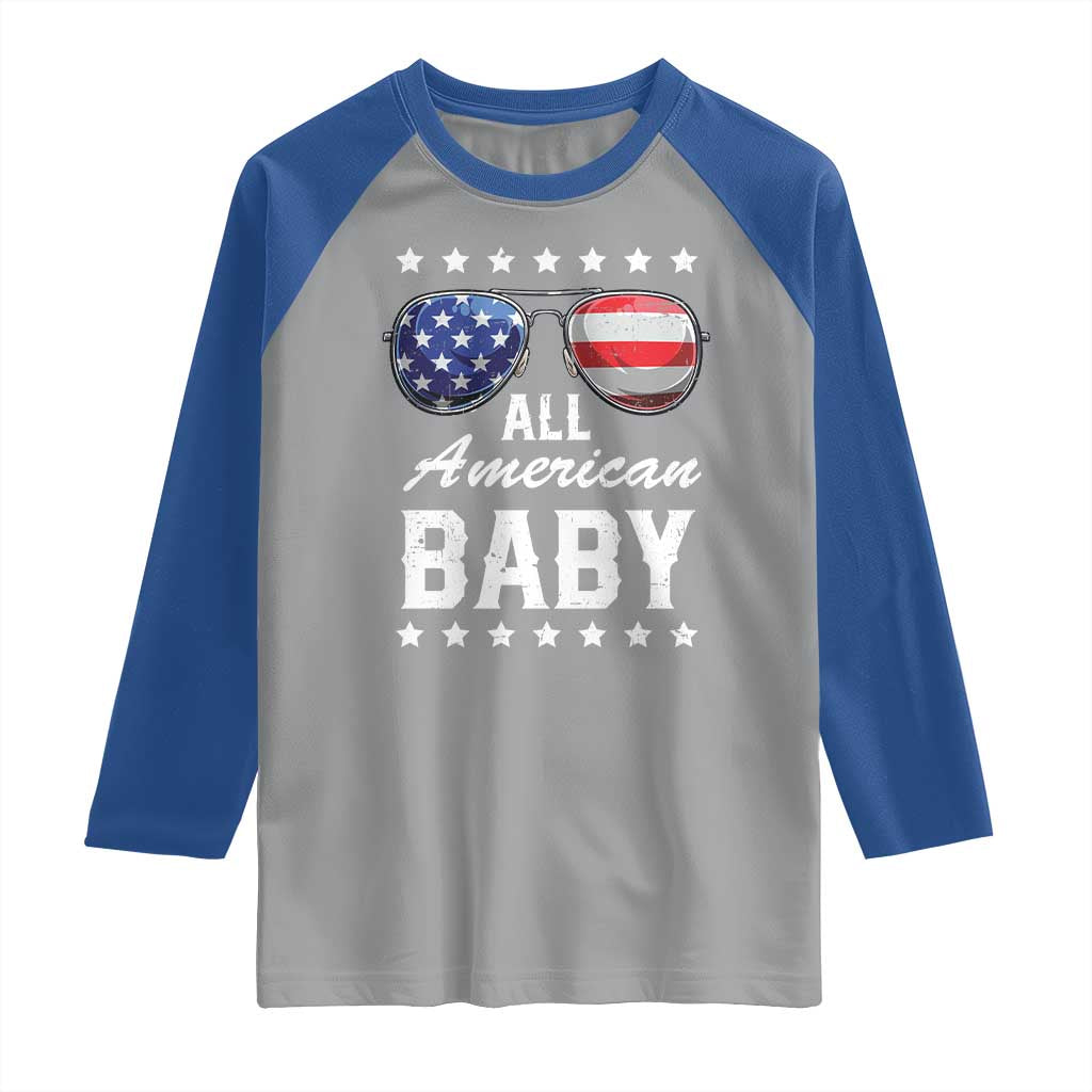Funny All American Baby 4th Of July Raglan Shirt Family Matching Sunglasses TS11 Sport Gray Royal Print Your Wear