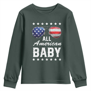 Funny All American Baby 4th Of July Youth Sweatshirt Family Matching Sunglasses TS11 Dark Forest Green Print Your Wear