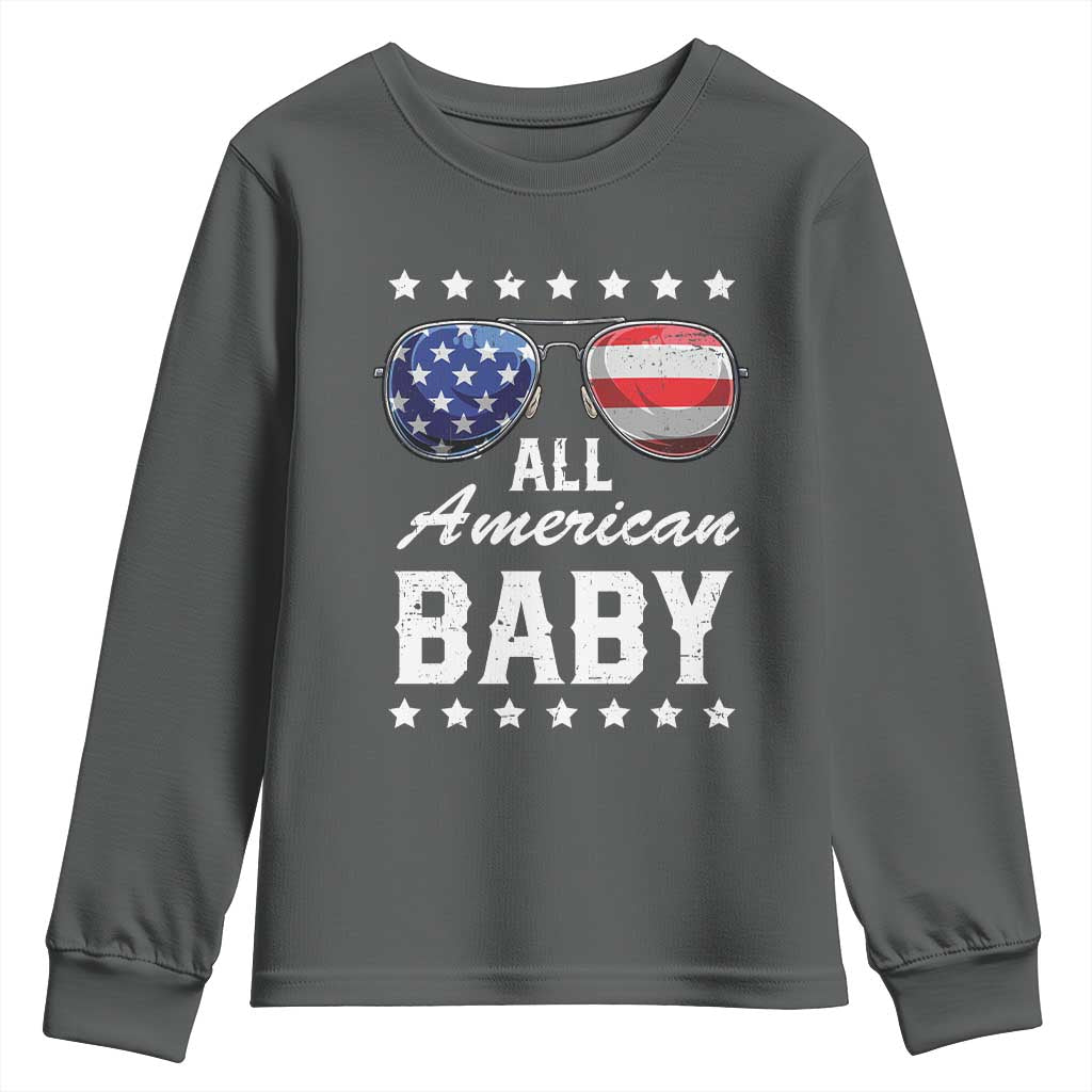 Funny All American Baby 4th Of July Youth Sweatshirt Family Matching Sunglasses TS11 Dark Heather Print Your Wear
