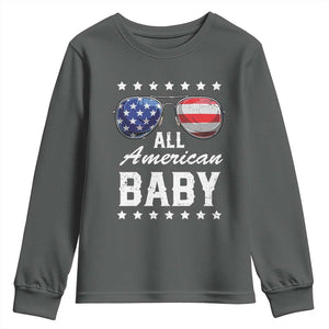 Funny All American Baby 4th Of July Youth Sweatshirt Family Matching Sunglasses TS11 Dark Heather Print Your Wear