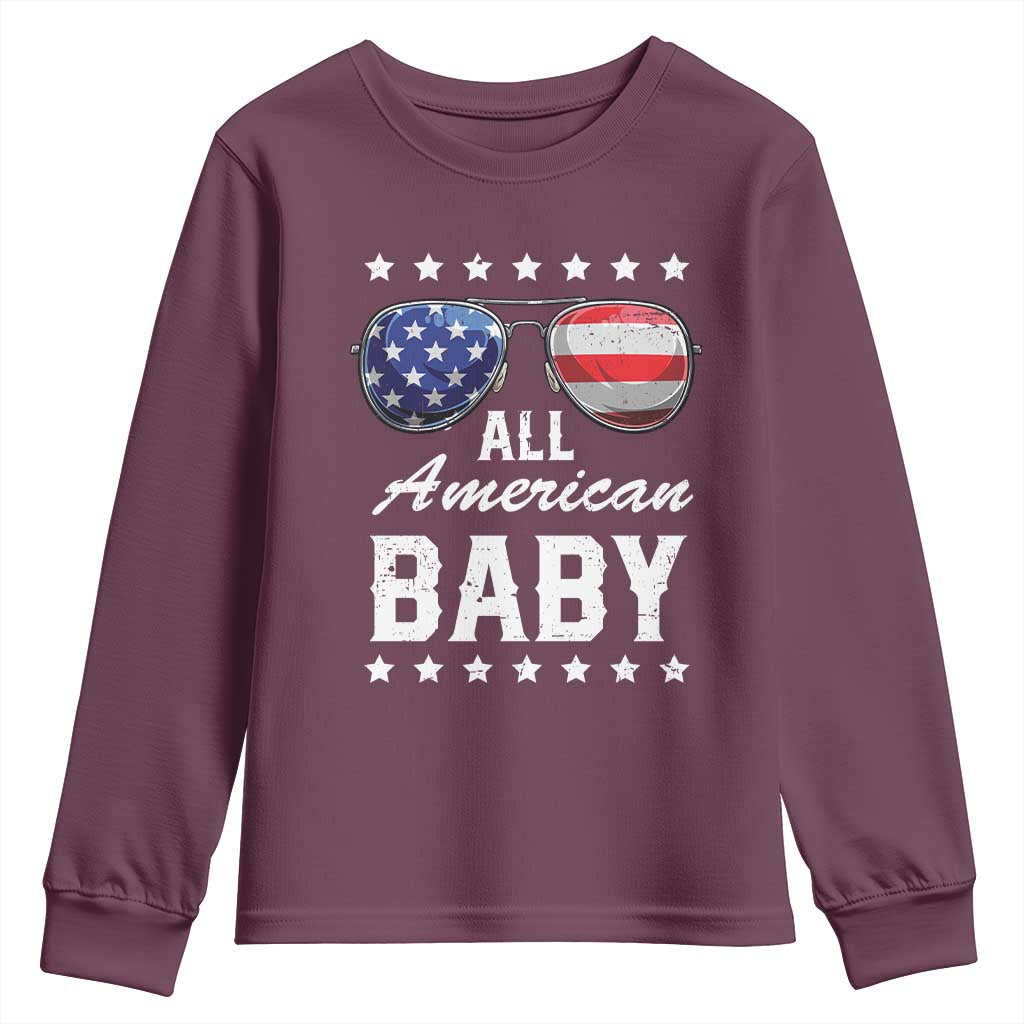 Funny All American Baby 4th Of July Youth Sweatshirt Family Matching Sunglasses TS11 Maroon Print Your Wear