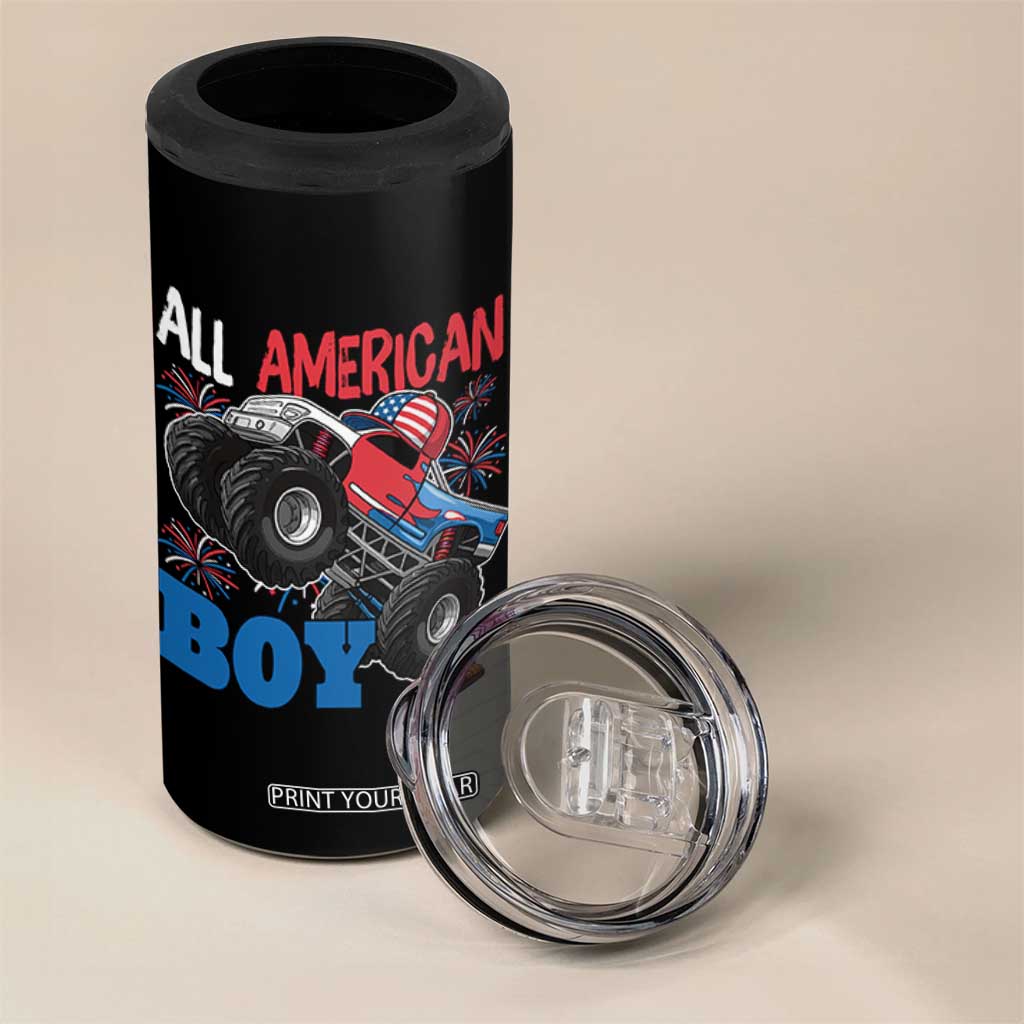 Funny All American Boy 4th Of July 4 in 1 Can Cooler Tumbler Monster Trucks American Flag Fireworks TS11 Print Your Wear