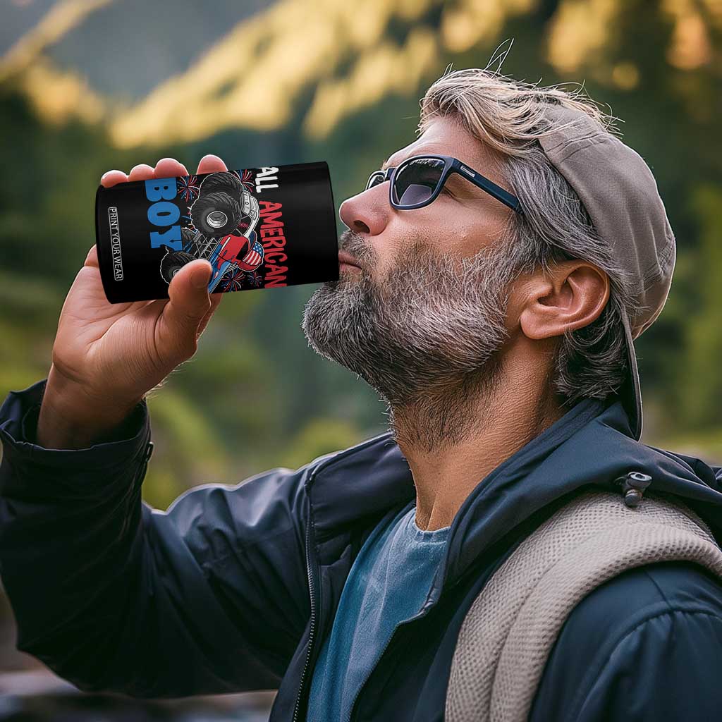 Funny All American Boy 4th Of July 4 in 1 Can Cooler Tumbler Monster Trucks American Flag Fireworks TS11 Print Your Wear