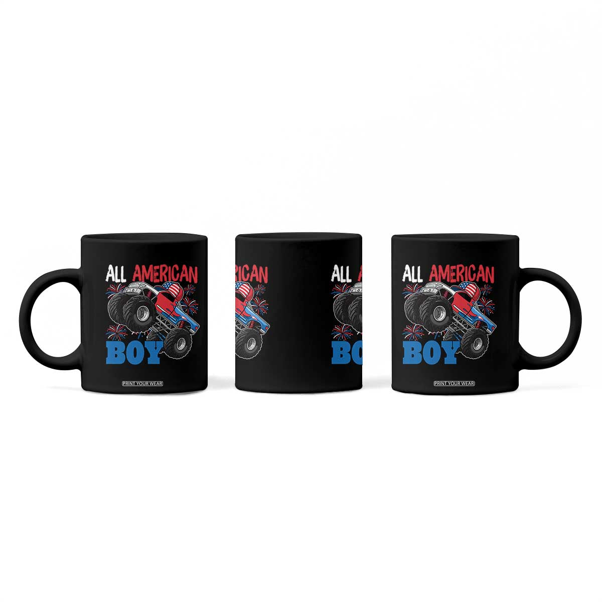 Funny All American Boy 4th Of July Coffee Mug Monster Trucks American Flag Fireworks TS11 Print Your Wear