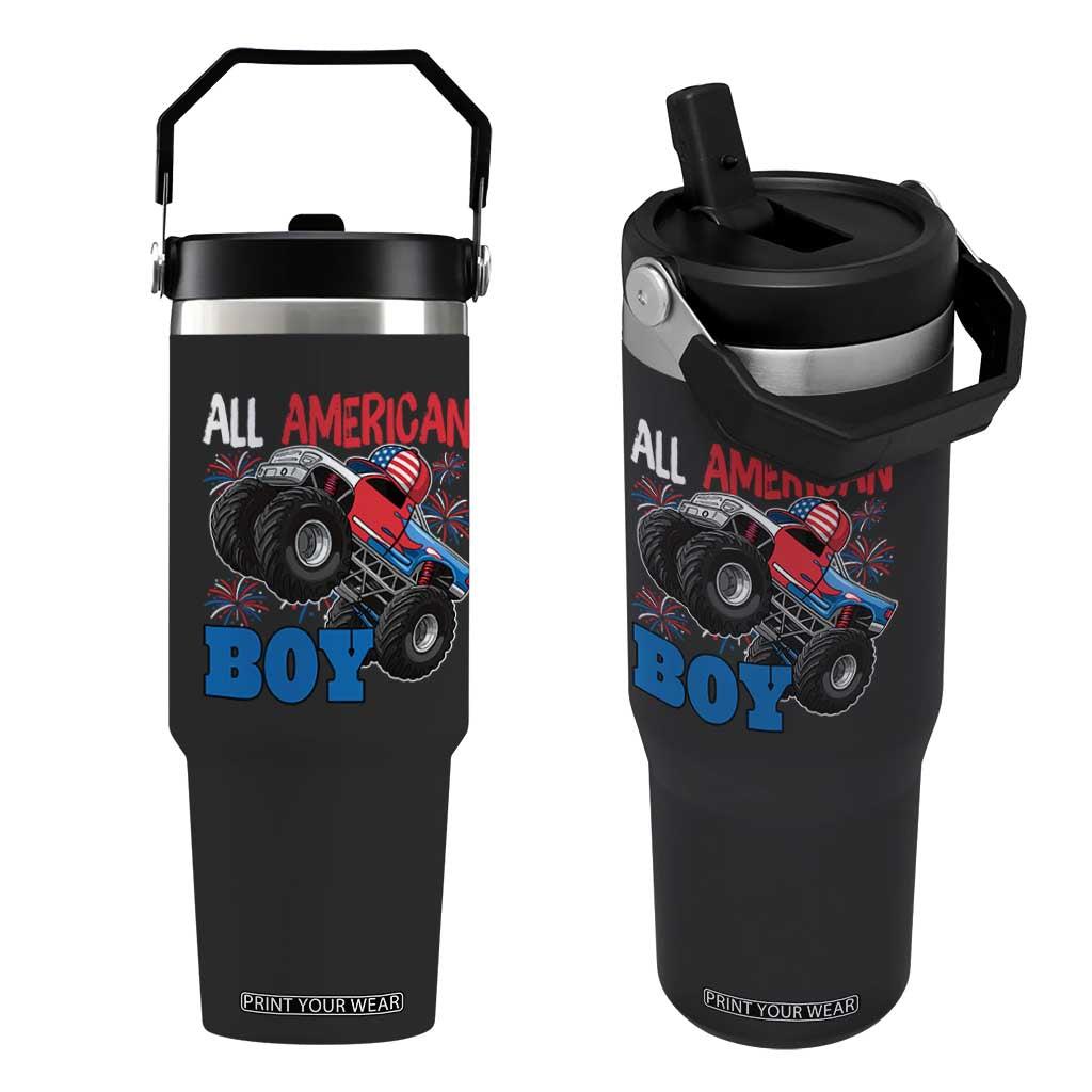 Funny All American Boy 4th Of July Flip Straw Tumbler Monster Trucks American Flag Fireworks TS11 One Size: 30 oz Black Print Your Wear