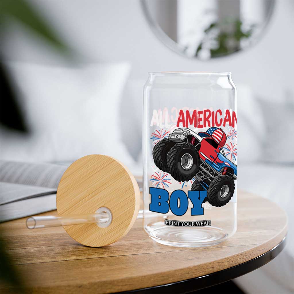 Funny All American Boy 4th Of July Glass Can Monster Trucks American Flag Fireworks TS11 Print Your Wear