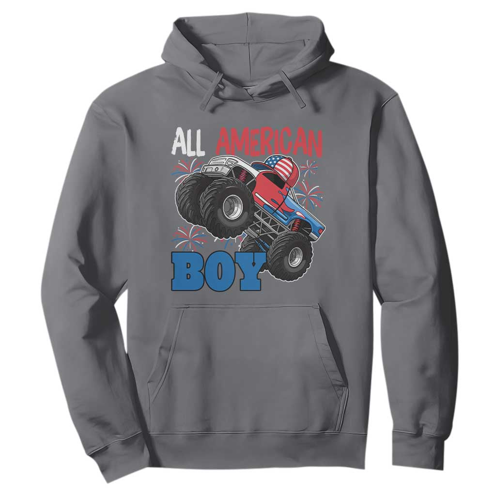 Funny All American Boy 4th Of July Hoodie Monster Trucks American Flag Fireworks TS11 Charcoal Print Your Wear