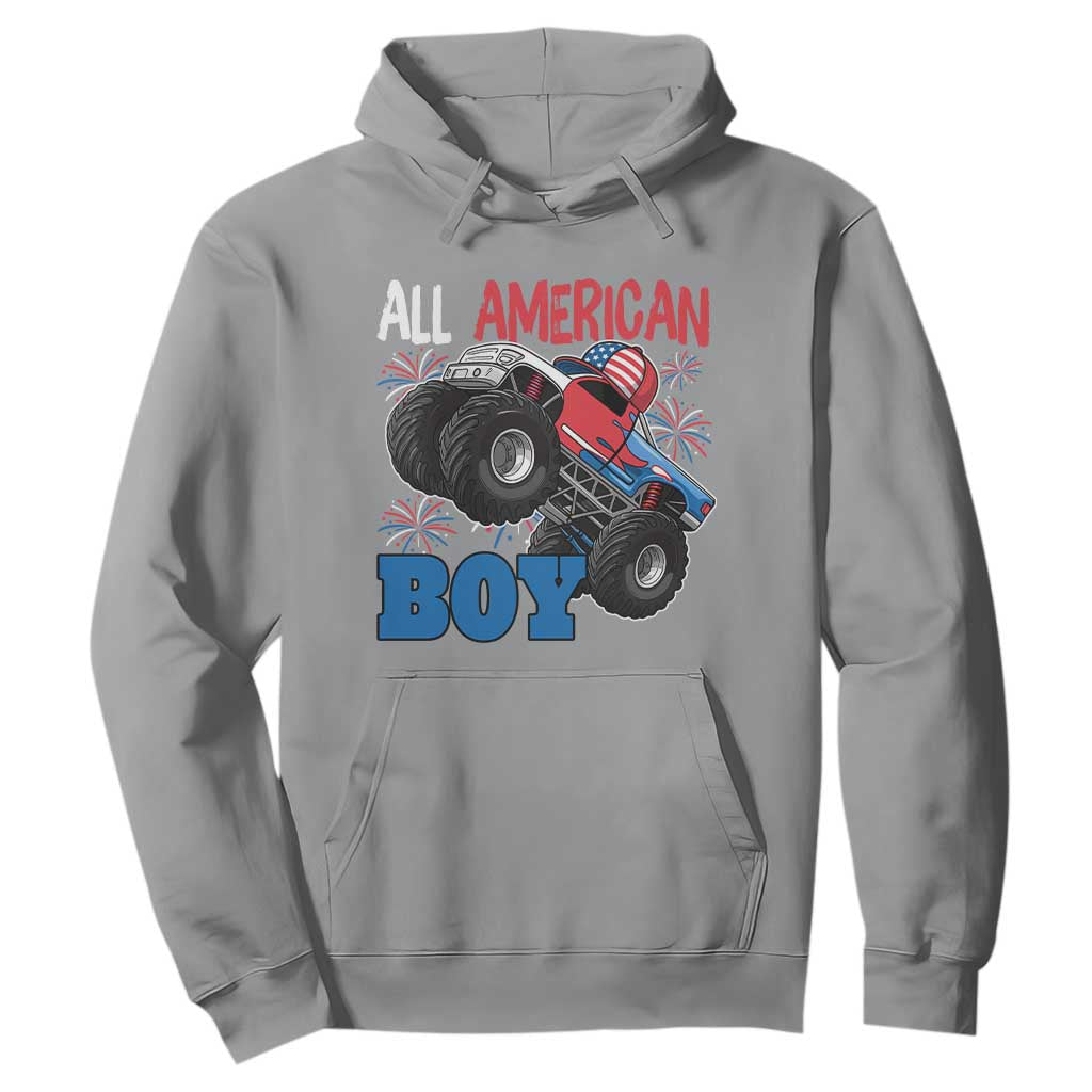 Funny All American Boy 4th Of July Hoodie Monster Trucks American Flag Fireworks TS11 Sport Gray Print Your Wear