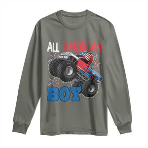Funny All American Boy 4th Of July Long Sleeve Shirt Monster Trucks American Flag Fireworks TS11 Military Green Print Your Wear