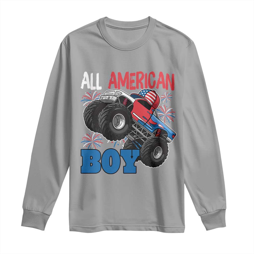 Funny All American Boy 4th Of July Long Sleeve Shirt Monster Trucks American Flag Fireworks TS11 Sport Gray Print Your Wear