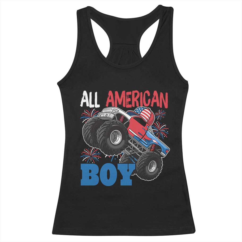 Funny All American Boy 4th Of July Racerback Tank Top Monster Trucks American Flag Fireworks TS11 Black Print Your Wear