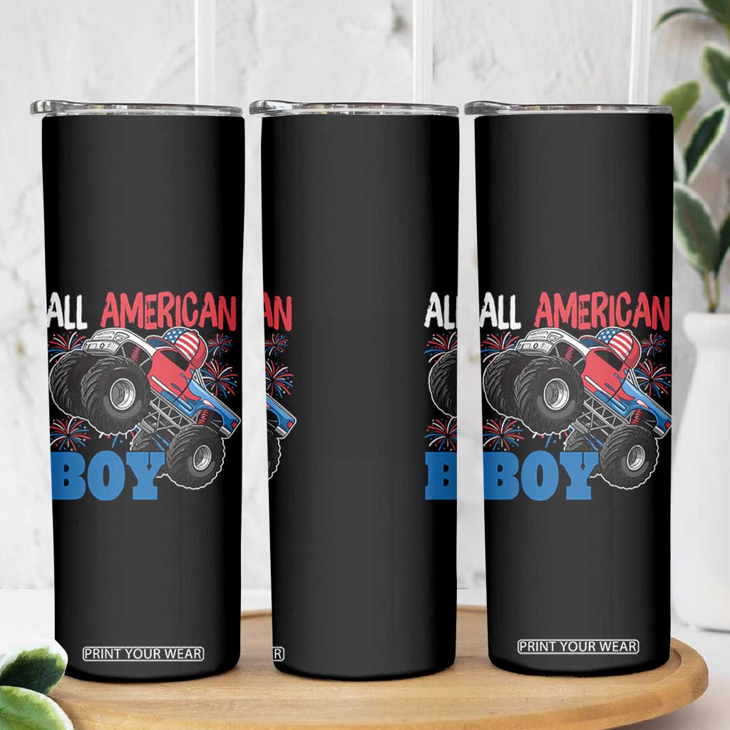 Funny All American Boy 4th Of July Skinny Tumbler Monster Trucks American Flag Fireworks TS11 Print Your Wear