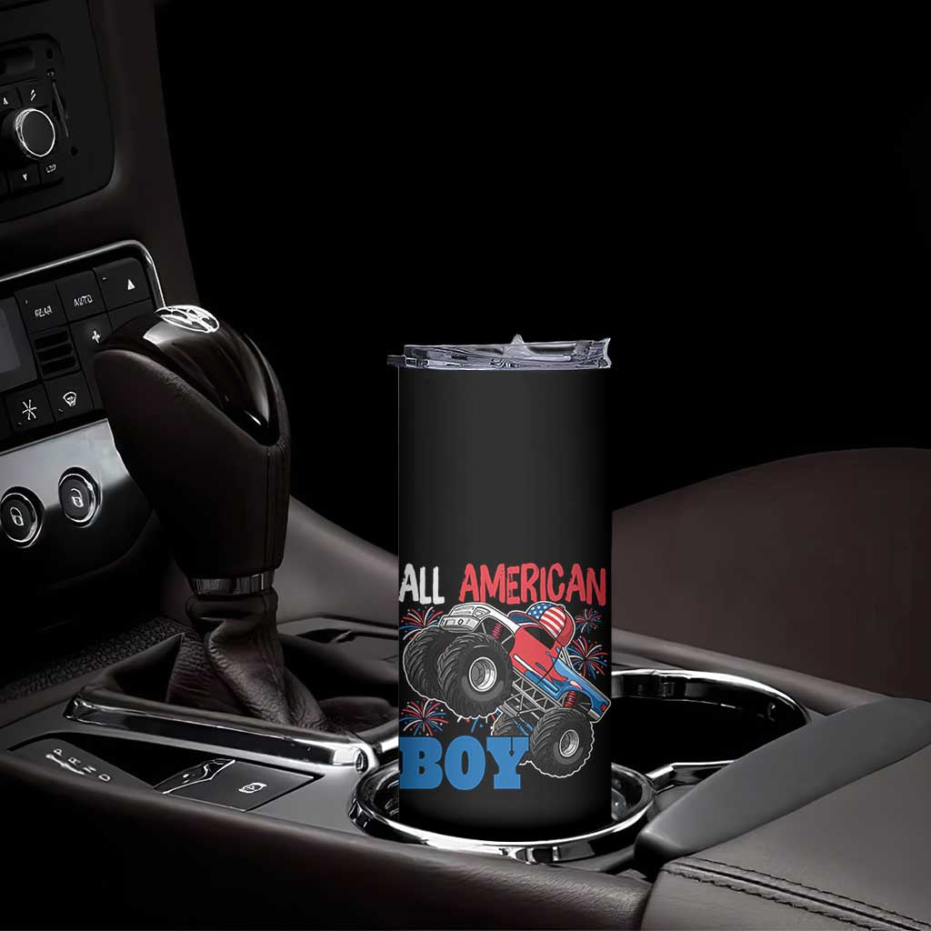 Funny All American Boy 4th Of July Skinny Tumbler Monster Trucks American Flag Fireworks TS11 Print Your Wear
