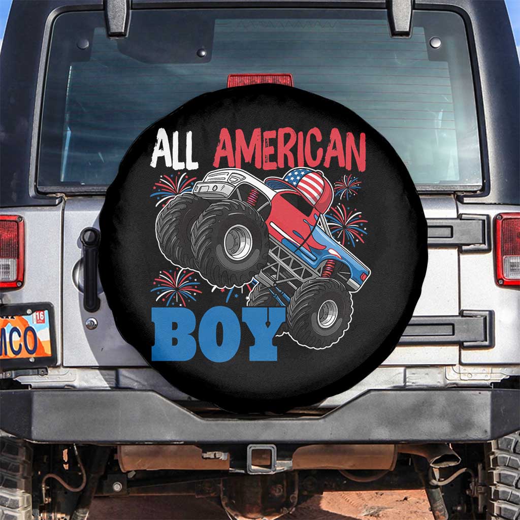 Funny All American Boy 4th Of July Spare Tire Cover Monster Trucks American Flag Fireworks TS11 No hole Black Print Your Wear