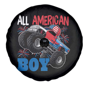Funny All American Boy 4th Of July Spare Tire Cover Monster Trucks American Flag Fireworks TS11 Print Your Wear