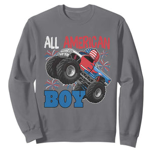 Funny All American Boy 4th Of July Sweatshirt Monster Trucks American Flag Fireworks TS11 Charcoal Print Your Wear
