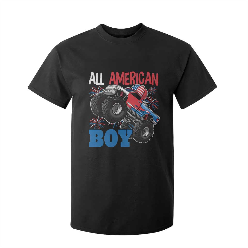 Funny All American Boy 4th Of July T Shirt For Kid Monster Trucks American Flag Fireworks TS11 Black Print Your Wear