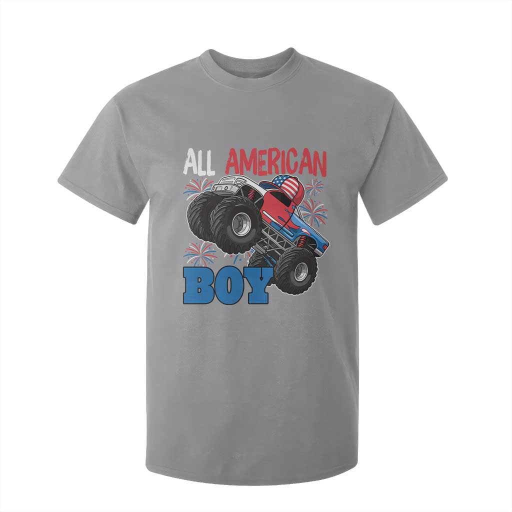 Funny All American Boy 4th Of July T Shirt For Kid Monster Trucks American Flag Fireworks TS11 Sport Gray Print Your Wear