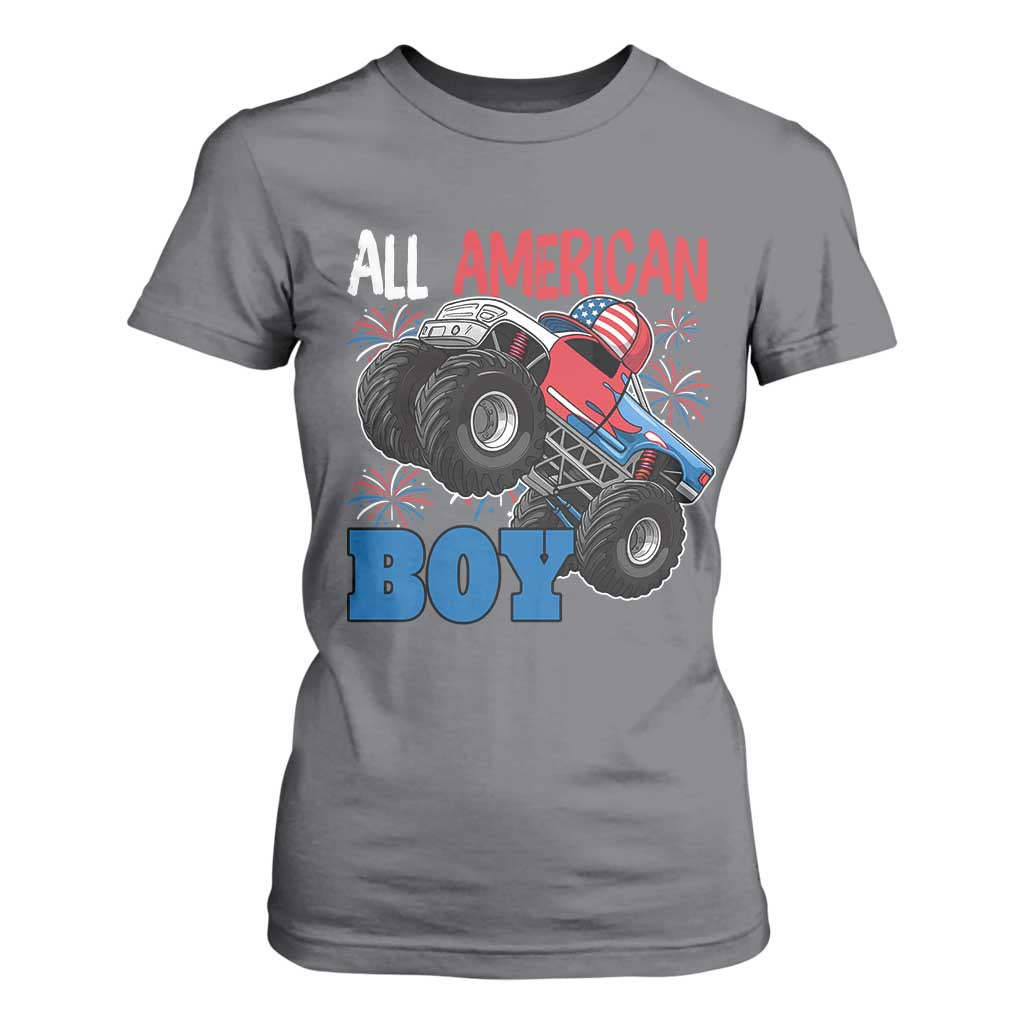 Funny All American Boy 4th Of July T Shirt For Women Monster Trucks American Flag Fireworks TS11 Charcoal Print Your Wear