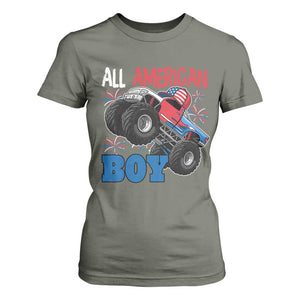 Funny All American Boy 4th Of July T Shirt For Women Monster Trucks American Flag Fireworks TS11 Military Green Print Your Wear