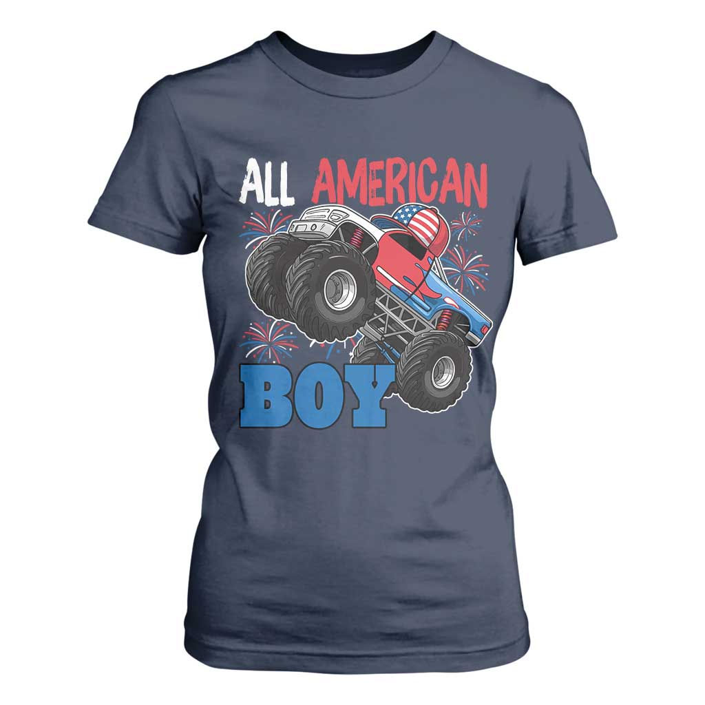 Funny All American Boy 4th Of July T Shirt For Women Monster Trucks American Flag Fireworks TS11 Navy Print Your Wear