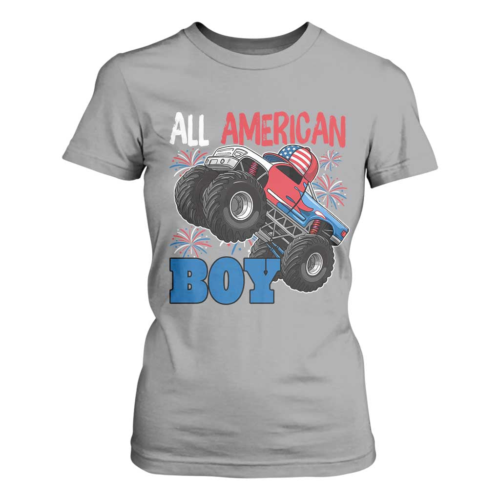 Funny All American Boy 4th Of July T Shirt For Women Monster Trucks American Flag Fireworks TS11 Sport Gray Print Your Wear