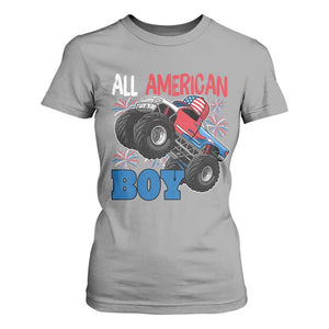 Funny All American Boy 4th Of July T Shirt For Women Monster Trucks American Flag Fireworks TS11 Sport Gray Print Your Wear