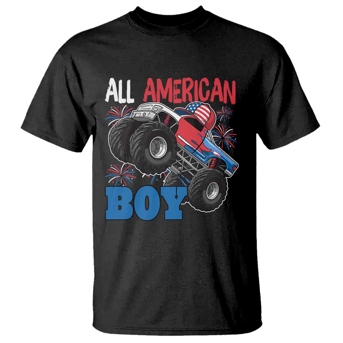 Funny All American Boy 4th Of July T Shirt Monster Trucks American Flag Fireworks TS11 Black Print Your Wear
