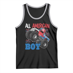 Funny All American Boy 4th Of July Tank Top Monster Trucks American Flag Fireworks TS11 Black Athletic Heather Print Your Wear