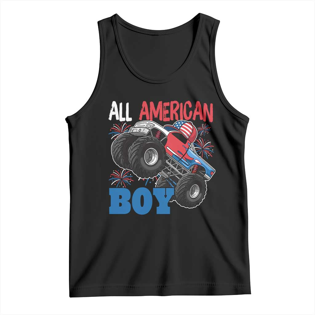 Funny All American Boy 4th Of July Tank Top Monster Trucks American Flag Fireworks TS11 Black Print Your Wear