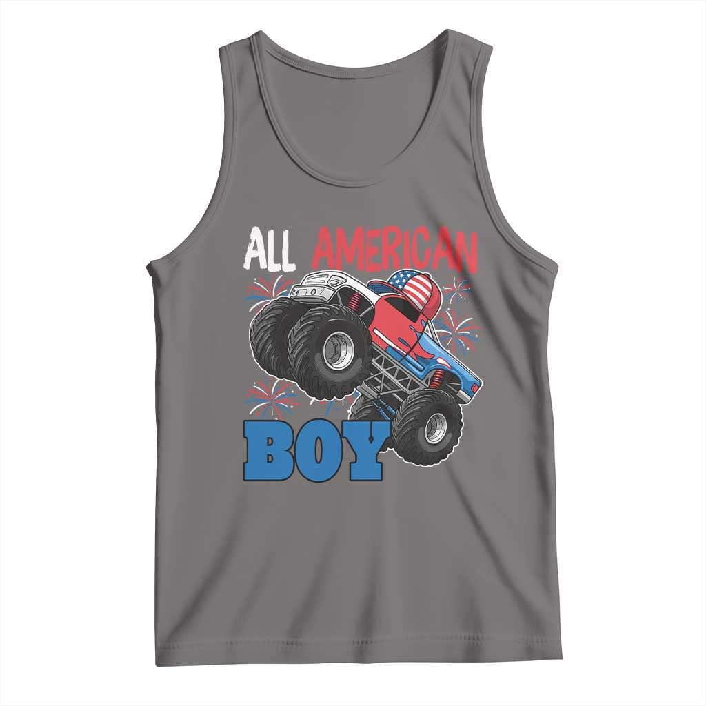 Funny All American Boy 4th Of July Tank Top Monster Trucks American Flag Fireworks TS11 Deep Heather Print Your Wear