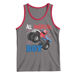 Funny All American Boy 4th Of July Tank Top Monster Trucks American Flag Fireworks TS11 Deep Heather Red Print Your Wear