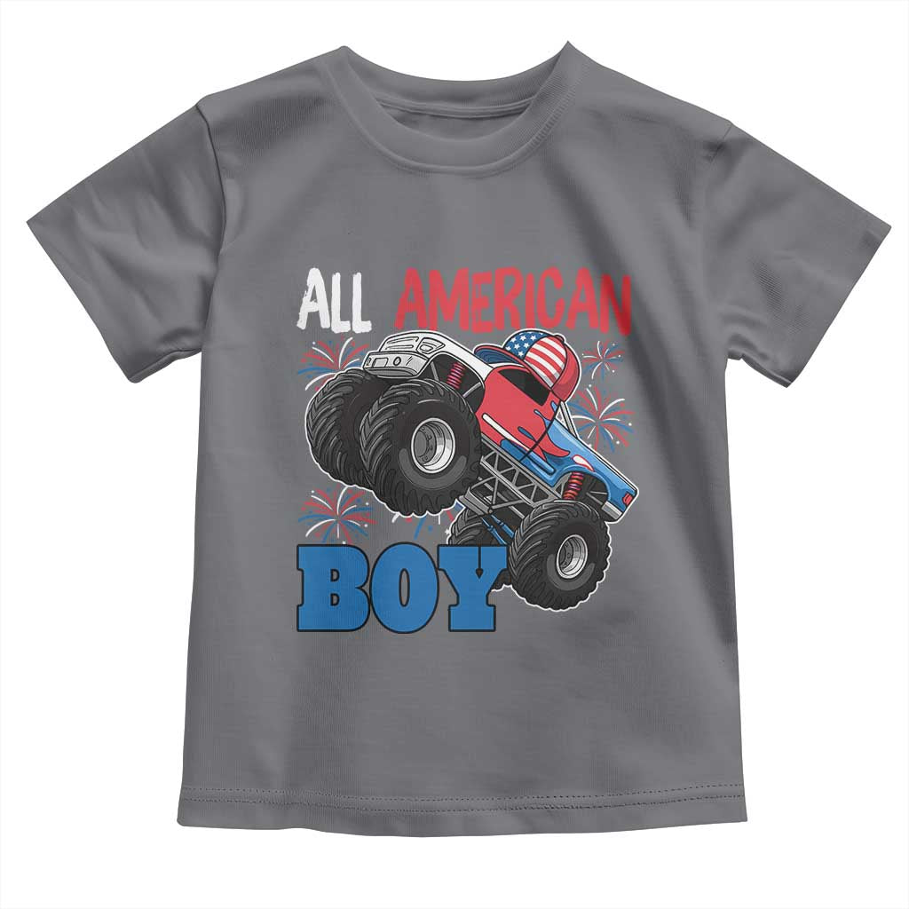 Funny All American Boy 4th Of July Toddler T Shirt Monster Trucks American Flag Fireworks TS11 Charcoal Print Your Wear