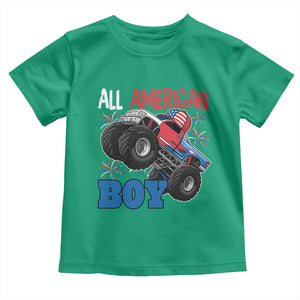 Funny All American Boy 4th Of July Toddler T Shirt Monster Trucks American Flag Fireworks TS11 Irish Green Print Your Wear