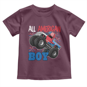 Funny All American Boy 4th Of July Toddler T Shirt Monster Trucks American Flag Fireworks TS11 Maroon Print Your Wear