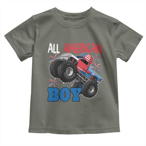Funny All American Boy 4th Of July Toddler T Shirt Monster Trucks American Flag Fireworks TS11 Military Green Print Your Wear