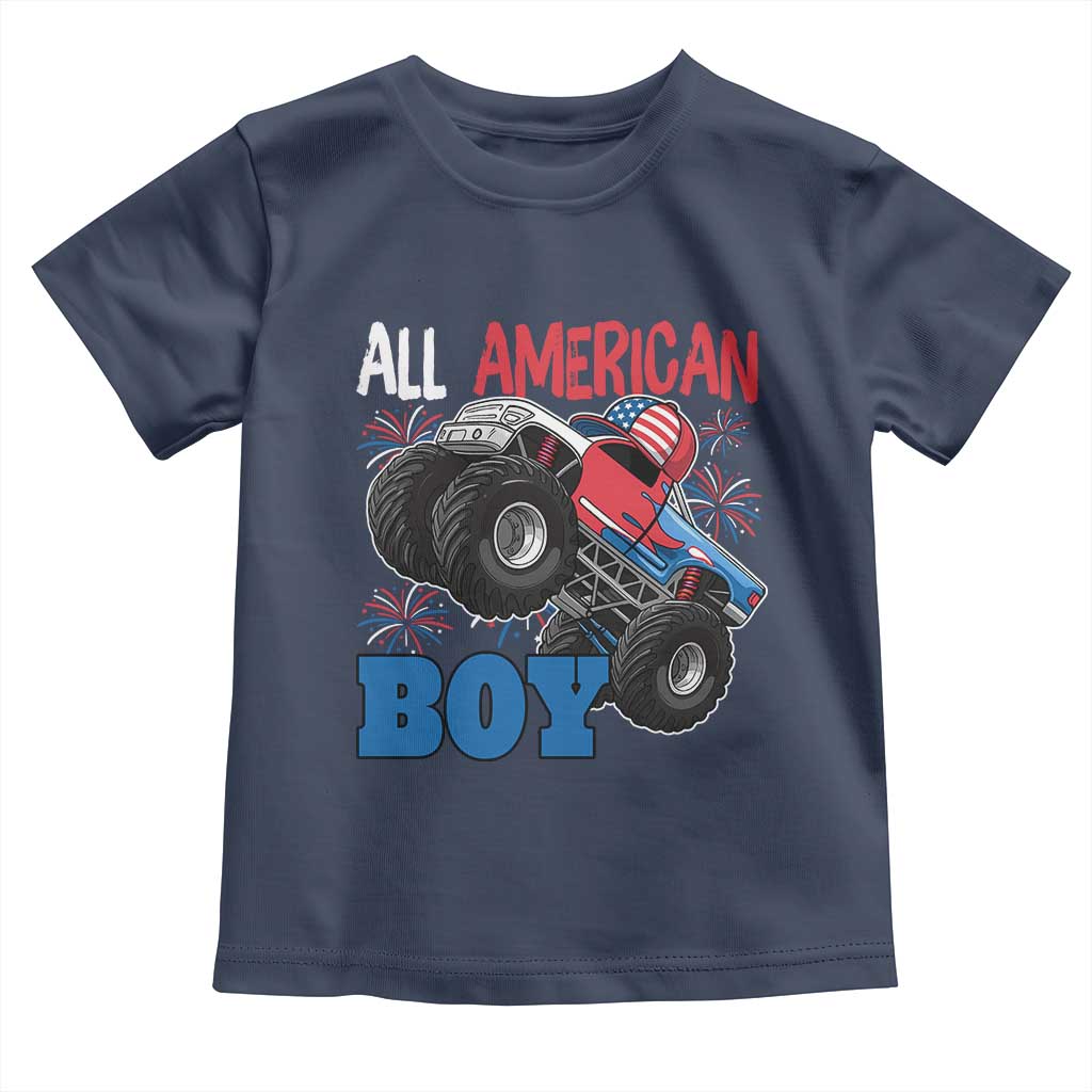 Funny All American Boy 4th Of July Toddler T Shirt Monster Trucks American Flag Fireworks TS11 Navy Print Your Wear