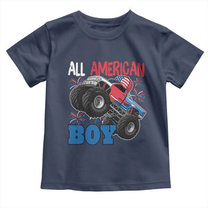 Funny All American Boy 4th Of July Toddler T Shirt Monster Trucks American Flag Fireworks TS11 Navy Print Your Wear